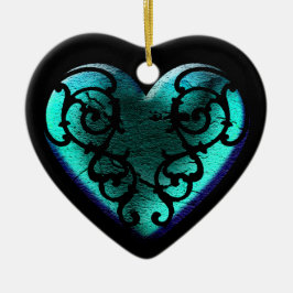 Filigree Gothic Ice Blue Heart Keramisch Ornament