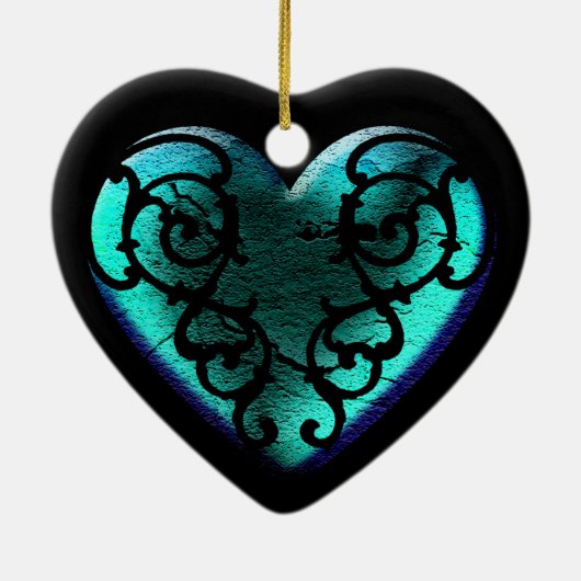 Filigree Gothic Ice Blue Heart Keramisch Ornament (Achterkant)