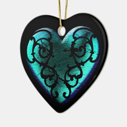 Filigree Gothic Ice Blue Heart Keramisch Ornament (Links)