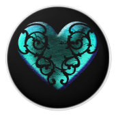 Filigree Gothic Ice Blue Heart Keramische Knop (Voorkant)