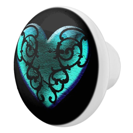 Filigree Gothic Ice Blue Heart Keramische Knop (Rechts)