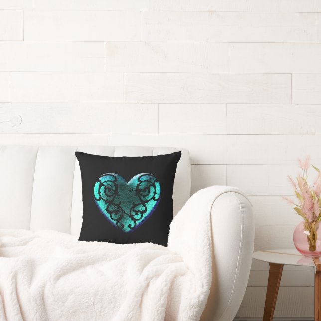 Filigree Gothic Ice Blue Heart Kussen (Bank)