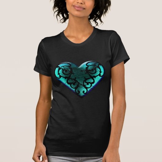 Filigree Gothic Ice Blue Heart T-shirt (Voorkant)