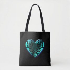Filigree Gothic Ice Blue Heart Tote Bag