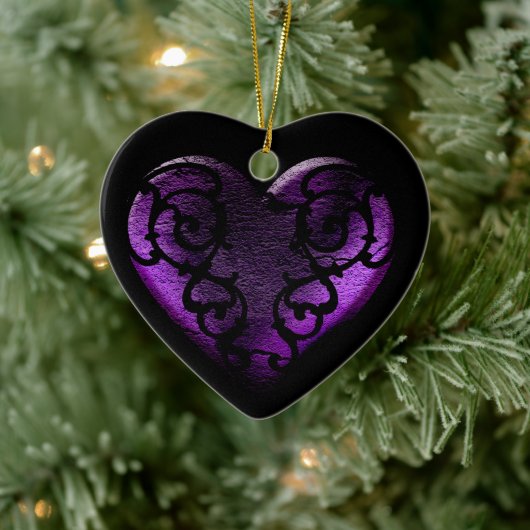 Filigree Gothic Paars Heart Keramisch Ornament (Boom)