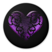 Filigree Gothic Paars Heart Keramische Knop (Voorkant)