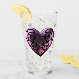 Filigree Gothic Pink Heart Glas