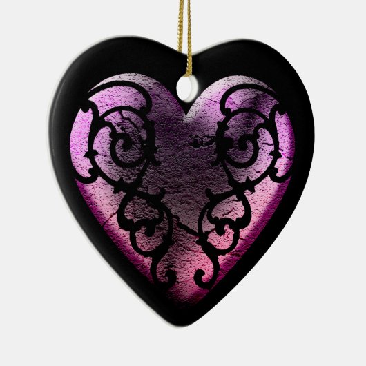 Filigree Gothic Pink Heart Keramisch Ornament (Rechts)