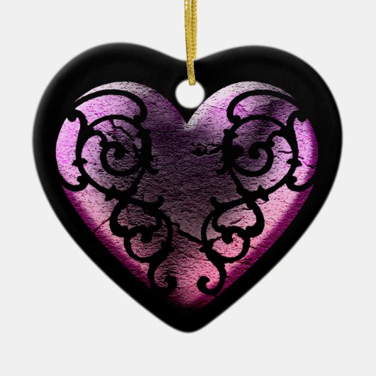 Filigree Gothic Pink Heart Keramisch Ornament (Voorkant)