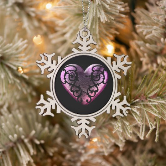 Filigree Gothic Pink Heart Tin Sneeuwvlok Ornament (Boom)