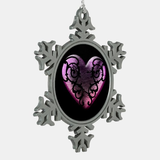 Filigree Gothic Pink Heart Tin Sneeuwvlok Ornament (Links)