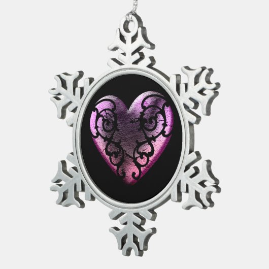 Filigree Gothic Pink Heart Tin Sneeuwvlok Ornament (Rechts)