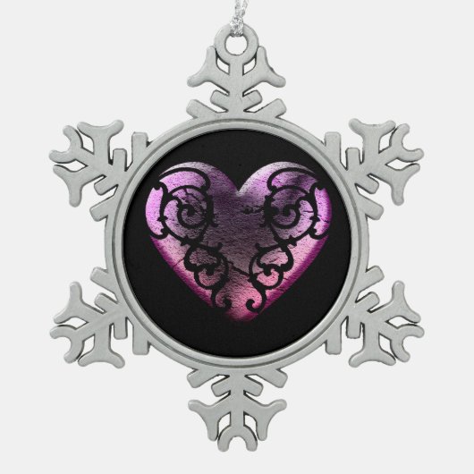 Filigree Gothic Pink Heart Tin Sneeuwvlok Ornament (Voorkant)