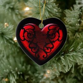 Filigree Gothic Red Heart Keramisch Ornament