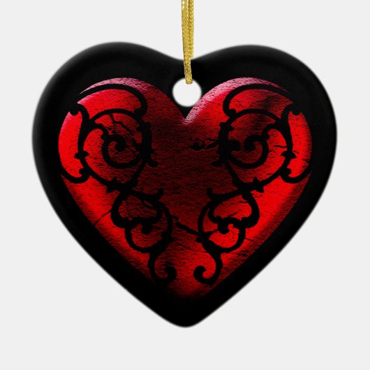 Filigree Gothic Red Heart Keramisch Ornament (Voorkant)