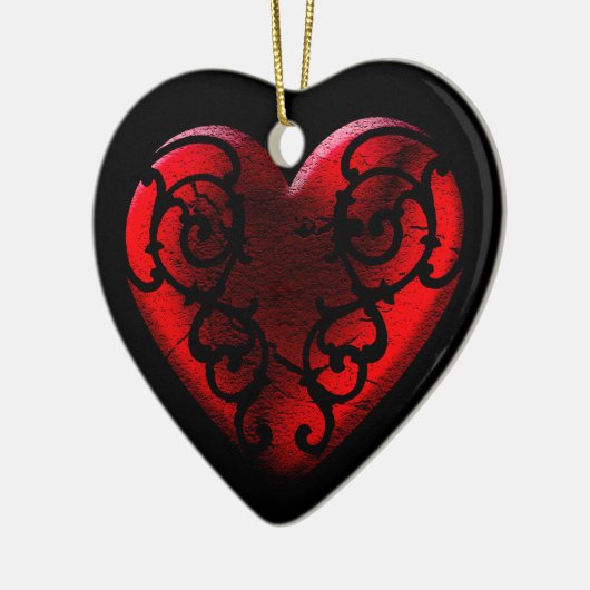 Filigree Gothic Red Heart Keramisch Ornament (Links)