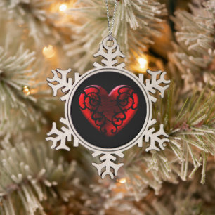 Filigree Gothic Red Heart Tin Sneeuwvlok Ornament