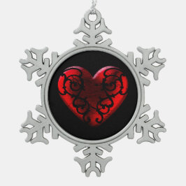 Filigree Gothic Red Heart Tin Sneeuwvlok Ornament