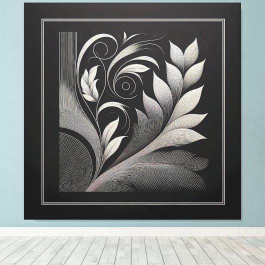 Filigree Leaf Frame Canvas Afdruk (Insitu (Houten vloer))