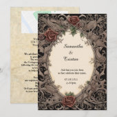 Filigree Leaf Lijst en Rozen Gothic Bruiloft Kaart (Voorkant / Achterkant)