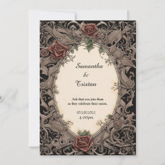 Filigree Leaf Lijst en Rozen Gothic Bruiloft Kaart
