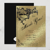Filigree Mask on Gold Mardi Gras Party Kaart (Voorkant / Achterkant)