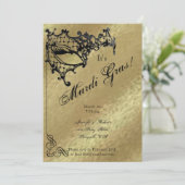 Filigree Mask on Gold Mardi Gras Party Kaart (Staand voorkant)