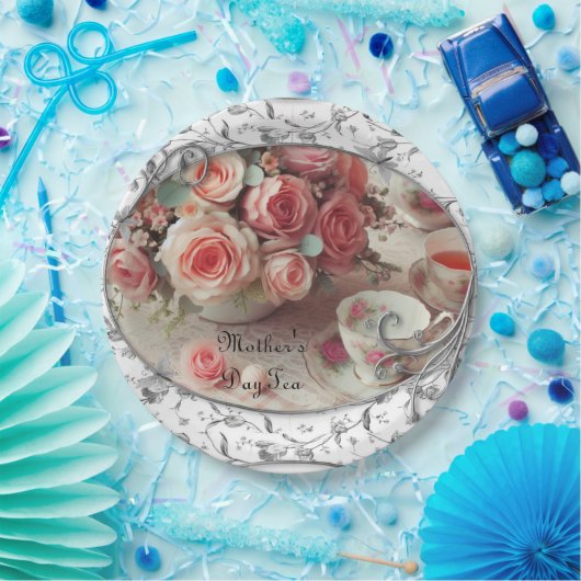 Filigree met Roze Rozen Moederdag Papieren Bordje (Feest)