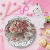 Filigree met Roze Rozen Moederdag Papieren Bordje (Feest)