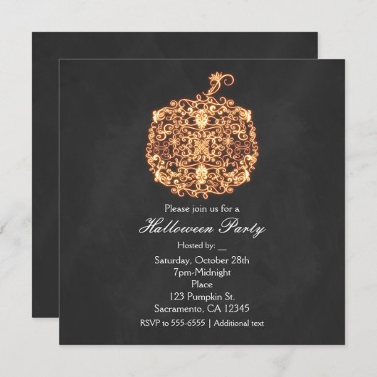 Filigree Oranje Glow Pumpkin Autumn Uitnodigingen (Voorkant / Achterkant)