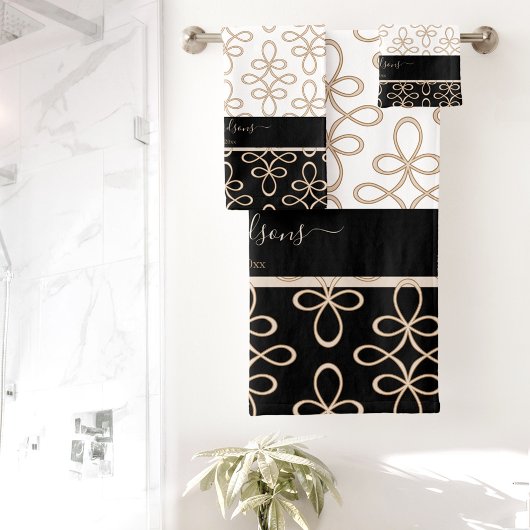 Filigree Pattern Monogram Stylish Elegant Bad Handdoek