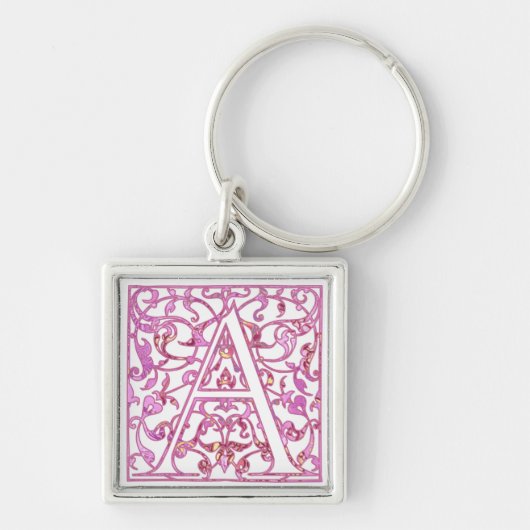 Filigree Pink A Monogram Sleutelhanger (Voorkant)