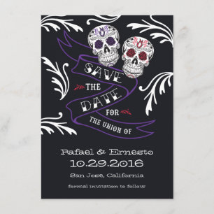 Filigree Sugar Skull Banner Save the Date 4.5x6.25