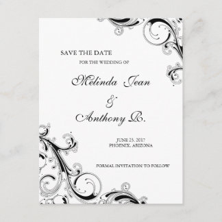 Filigree Swirl Black met White Save the Date