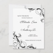 Filigree Swirl Black met White Save the Date (Voorkant)