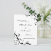 Filigree Swirl Black met White Save the Date (Staand voorkant)