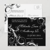 Filigree Swirl Black met White Save the Date Aankondigingskaart (Voorkant / Achterkant)