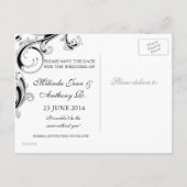 Filigree Swirl Black met White Save the Date Aankondigingskaart (Achterkant)