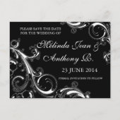 Filigree Swirl Black met White Save the Date Aankondigingskaart (Voorkant)