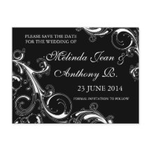Filigree Swirl Black met White Save the Date