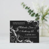 Filigree Swirl Black met White Save the Date Aankondigingskaart (Staand voorkant)