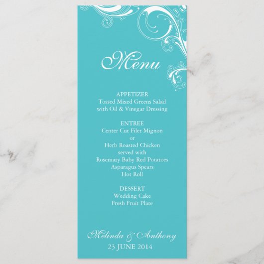 Filigree Swirl Blue Curacao Menu (Voorkant)