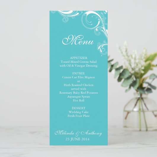 Filigree Swirl Blue Curacao Menu (Staand voorkant)