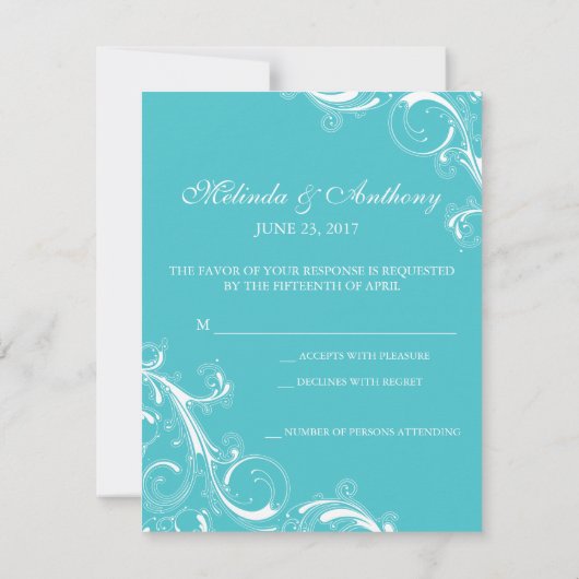 Filigree Swirl Blue Curacao RSVP (Achterkant)