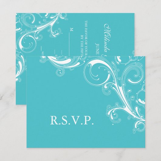 Filigree Swirl Blue Curacao RSVP (Voorkant / Achterkant)