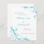 Filigree Swirl Blue Curacao Save the Date (Voorkant / Achterkant)