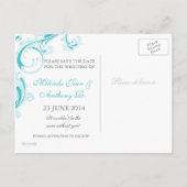 Filigree Swirl Blue Curacao Save the Date Aankondigingskaart (Achterkant)
