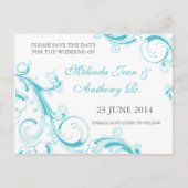 Filigree Swirl Blue Curacao Save the Date Aankondigingskaart (Voorkant)
