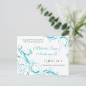 Filigree Swirl Blue Curacao Save the Date Aankondigingskaart (Staand voorkant)