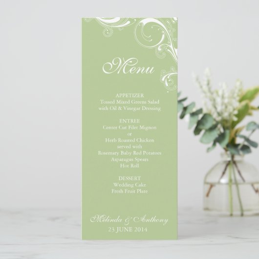 Filigree Swirl Greenery Menu (Staand voorkant)